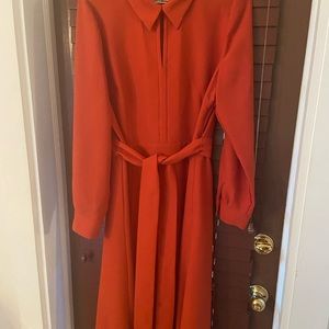Hobbs London US Size 10. Rust colored belted dress. 100%polyester